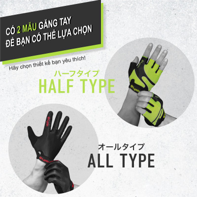 Lysin - găng tay bọc nửa ngón tập gym, thể dục, xe đạp, tạ lure, câu cá, xe máy chống trượt bảo vệ tay thương hiệu Nhật bản