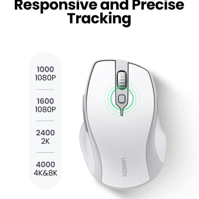 Ugreen UG15805MU101TK 4000DPI Bluetooth 6 nút điều chỉnh kiểu dáng Công thái học Màu Trắng Chuột không dây + BT Không kèm Pin AA - HÀNG CHÍNH HÃNG