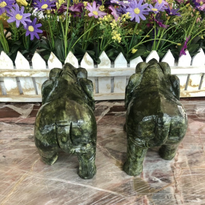 Cặp tượng con voi phong thủy đá ngọc Ấn Độ - Dài 15 cm