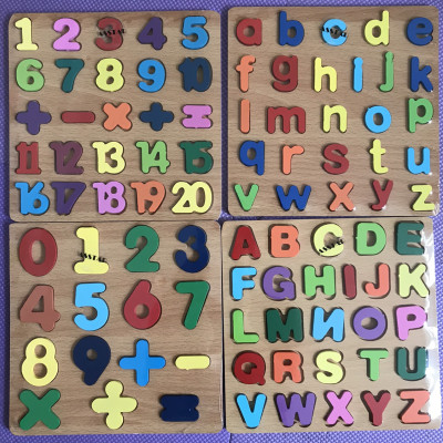 Đồ Chơi Gỗ Cho Bé, Bảng Gỗ Nổi Vuông 20x20cm, Bảng Chữ Cái, Số Và Hình, Đồ Chơi Giáo Dục Sớm