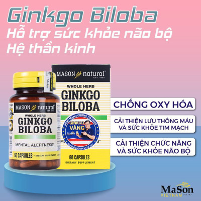Viên uống bổ não hỗ trợ ngăn ngừa đột quỵ Mason Natural Ginkgo Biloba Mỹ 60 viên