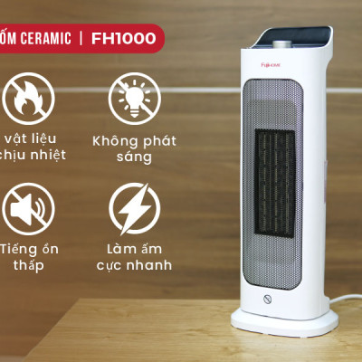 Máy sưởi gốm không khô da nhập khẩu FUJIHOME FH1000, không phát sáng, không đốt oxi, tự ngắt - Hàng chính hãng