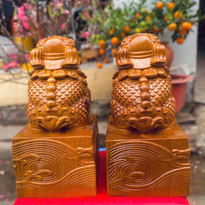Cặp nghê tài lộc bằng  gỗ  bách xanh thơm nức cao 23x12x12cm 