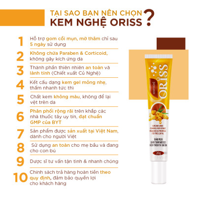 Kem Nghệ Giảm Mụn Oriss Giúp Mờ Thâm Sẹo Dưỡng Ẩm Sáng Da 20g