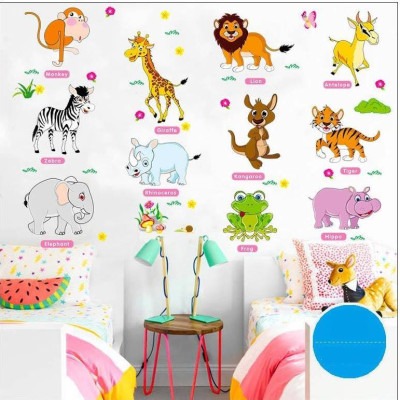 Combo Decal dán tường Vườn thú tiếng anh và Voi phun nước - HP339