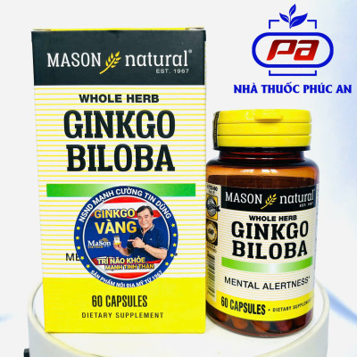 Viên uống bổ não hỗ trợ ngăn ngừa đột quỵ Mason Natural Ginkgo Biloba Mỹ 60 viên