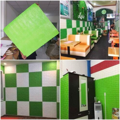 Bộ 5 Tấm Xốp Dán Tường 3D Giả Gạch Xanh Lá 70cmx77cm 