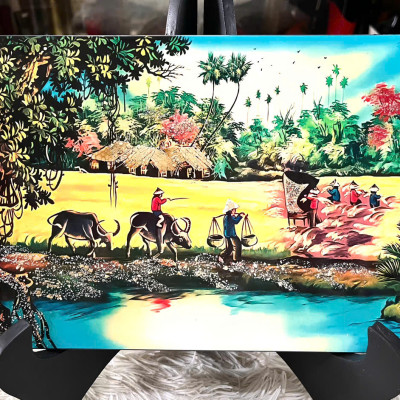 Tranh sơn mài - ĐỒNG QUÊ VIỆT NAM - Hàng xuất khẩu size 20x30 cm