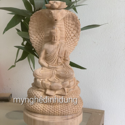 Tượng thần rắn bảo vệ Đức Phật bằng gỗ ngọc âm thơm nức kt 30×14×11cm 