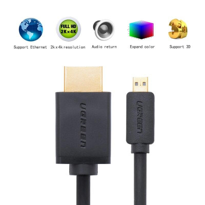 Ugreen UG30103HD127TK 2M màu Đen Cáp chuyển đổi Micro HDMI sang HDMI thuần đồng - HÀNG CHÍNH HÃNG
