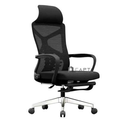 Ghế làm việc có gác chân CR4326-M Nội thất Capta Ghế xoay văn phòng lưng lưới nệm vải khung nhựa màu đen chân xoay thép mạ chrome ngả nằm