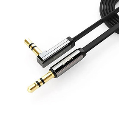 Cáp âm thanh 2 đầu 3.5mm dương đầu vuông góc mạ vàng 1M màu Đen Ugreen 119GK10597AV Hàng chính hãng