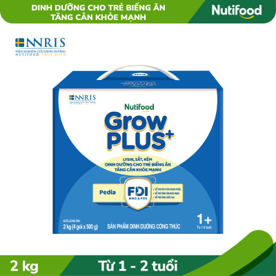 Sữa Bột GrowPLUS+ Biếng Ăn (Xanh) cho trẻ tăng cân khoẻ mạnh 1+ Hộp giấy 2 KG