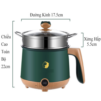 Nồi lẩu điện, cơm điện mini đa năng 2 tầng chống dính kèm giá hấp Inox hàng chính hãng/nhập khẩu Shanban 18cm phù hợp Chiên, Xào, Hấp, Nướng