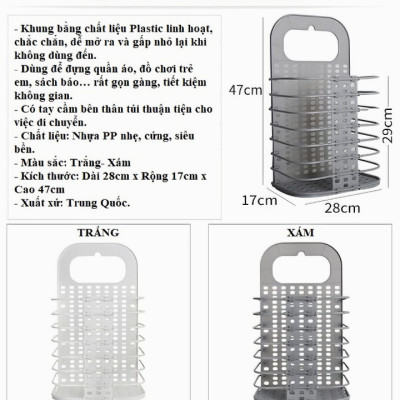 Giỏ đựng quần áo KG99 gấp gọn treo tường thiết kế thông minh dễ sử dụng 42cm (Tặng kèm 1 món quà tri ân) - Hàng chính hãng