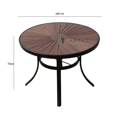 Bàn ăn sân thượng tròn 1m TE2041-100A Nội thất Capta Bàn nhà hàng ngoài trời mặt gỗ nhựa polywood chân nhôm cho 4 đến 6 ghế ngồi