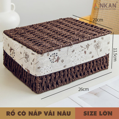 Giỏ Mây Đựng Đồ Có Nắp ANKAN, Giỏ Đựng Đồ Ăn Vặt, Phù Hợp Các Phòng Spa, Khách Sạn Và Trang Trí Trong Nhà 