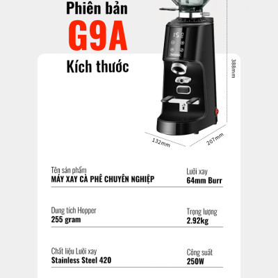 Máy Xay Cà Phê G9A Tự Động 2 Lập Trình, 100 Cấp Xay Cực Mịn, Thương Mại Chuyên Nghiệp, Bản Nâng Cấp, hàng chính hãng
