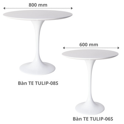 Bàn tròn café 60 cm màu trắng Bàn tròn chân trụ lõi thép mặt composite cao cấp TE Tulip – 06 S