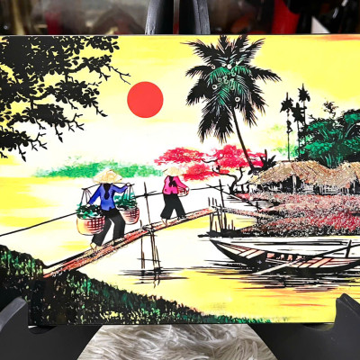 Tranh sơn mài - ĐỒNG QUÊ VIỆT NAM - Hàng xuất khẩu size 20x30 cm