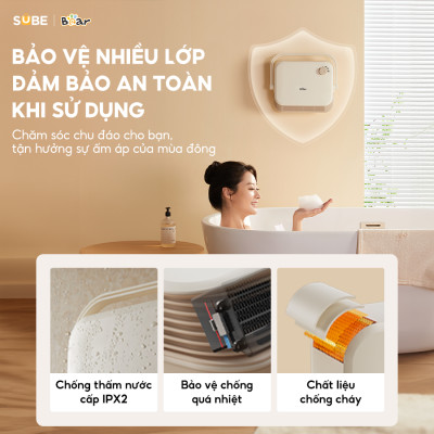 Quạt Sưởi Gốm Bear Máy Sưởi Mini Máy Sưởi Nhà Tắm Chống Thấm Nước Gió Nóng Lạnh Sử Dụng 4 Mùa Tiết Kiệm Điện DNQ-E20N1- Hàng Chính Hãng
