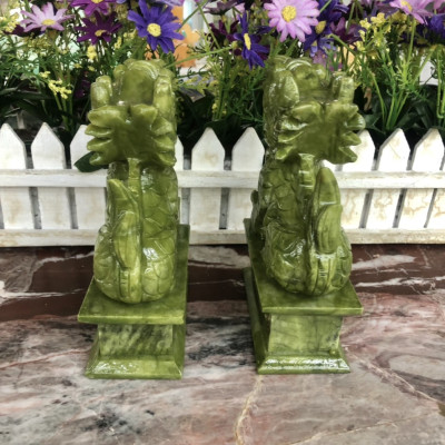 Cặp tượng Kỳ Lân phong thủy đá ngọc serpentine - Cao 15 cm