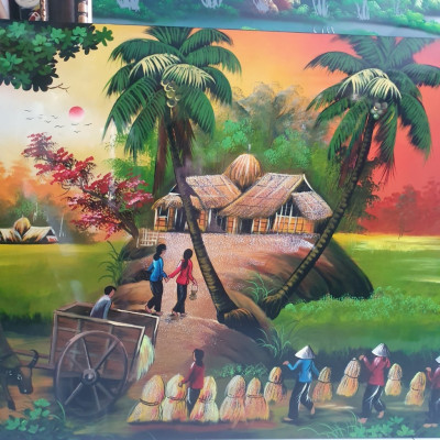 [ Loại 1]Tranh Sơn Mài - ĐỒNG QUÊ VIỆT NAM | Size 60x120 cm | Mộc Mạc – Bình Yên – Đậm Hồn Dân Tộc