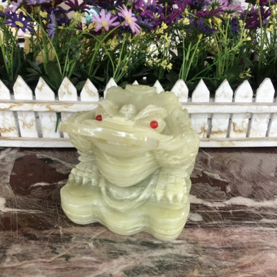 Tượng Cóc Ba Chân, Cóc Ngậm Tiền, Thiềm Thừ phong thủy chiêu tài lộc đá ngọc Onyx - Dài 15 cm