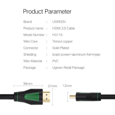 Ugreen UG30189HD116TK 1M màu Đen Cáp tín hiệu HDMI chuẩn 1.4 hỗ trợ phân giải 4K * 2K - HÀNG CHÍNH HÃNG