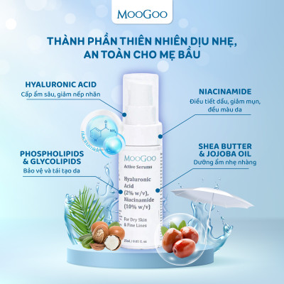 Serum Tinh Chất Cấp Ẩm & Tái Tạo Da Hyaluronic Acid và Niacinamide 25ml MooGoo cho da nhạy cảm - hàng Úc