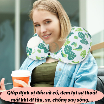 Gối kê cổ bơm hơi du lịch cao cấp Gối cổ hơi tiện lợi đi máy bay, ô tô Gối cổ chống mỏi có van bơm thông minh Gối hơi du lịch gọn nhẹ có thể gập lại- Gối kê cổ hỗ trợ giấc ngủ khi di chuyển