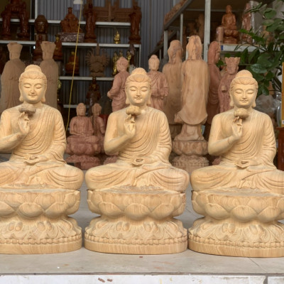 Tượng phật liên hoa bằng gỗ bách xanh liền khối thơm nức kt cao 30×17×14cm 