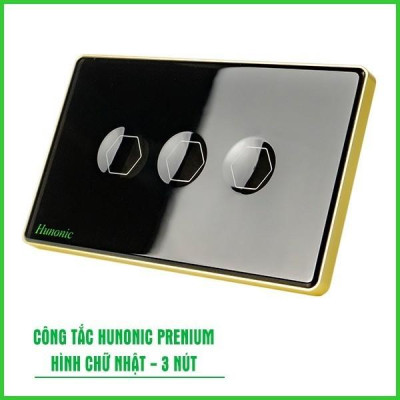 Công Tắc Cảm Ứng Hunonic Premium Hình Chữ Nhật Viền Vàng, Công Tắc Thông Minh Wifi Điều Khiển Từ Xa Bằng Điện Thoại