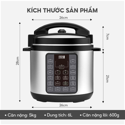 Nồi áp suất điện tử đa năng LEBENLANG LBEE0908-EC dung tích 6L, công suất 1000W - hàng chính hãng