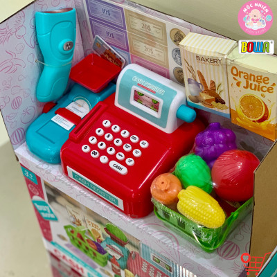 Đồ chơi siêu thị Bowa 8352A, quầy thanh toán 15 món có dùng pin