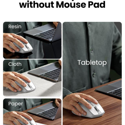 Ugreen UG15805MU101TK 4000DPI Bluetooth 6 nút điều chỉnh kiểu dáng Công thái học Màu Trắng Chuột không dây + BT Không kèm Pin AA - HÀNG CHÍNH HÃNG