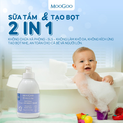 Sữa Tắm Gội Tự Nhiên Từ Cám Gạo Tạo Bọt Cho Bé 2 Trong 1 - MooGoo