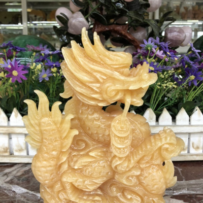 Tượng Rồng giáp phong thủy đá ngọc hoàng long - Cao 20 cm