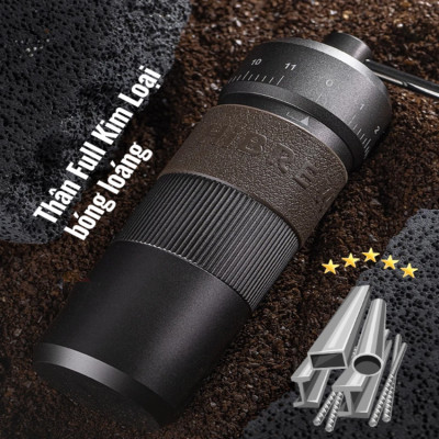 Máy xay hạt cà phê cầm tay chuyên nghiệp, lưỡi xay 6 cánh core kép, 55 cấp độ và 11 level thương hiệu HiBREW G4B - Hàng Nhập Khẩu