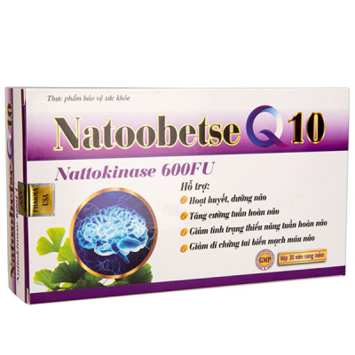 Combo 2 Hộp Hoạt huyết dưỡng não Natoobetse Q10 HDPHARMA cao bạch quả - nattokinase giảm đau đầu - chóng mặt - Hộp 30 viên