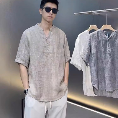 Áo sơ mi đũi trơn ngắn tay nam phối cúc đơn giản tinh tế, thanh lịch