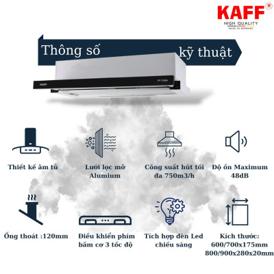 Máy hút mùi âm tủ ray kéo inox phối kính 900mm KAFF KF-TL90H - Hàng Chính Hãng