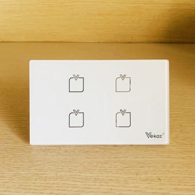 Công tắc cảm ứng thông minh 4 kênh (4 nút) Vekaz - Chính hãng - HCN kiểu ngang