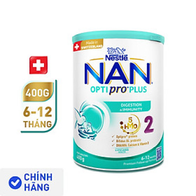 Sữa bột Nestlé NAN OPTIPRO PLUS 2 400g/lon với 5HMO Sản Xuất Tại Thụy Sĩ (6-12 tháng)