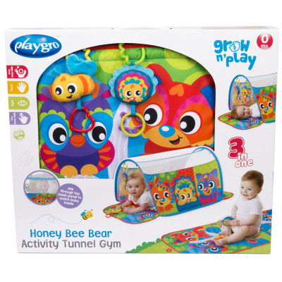 Thảm chơi đường hầm Playgro Honey Bee Bear Activity Tunnel Gym, cho bé sơ sinh đến 24 tháng