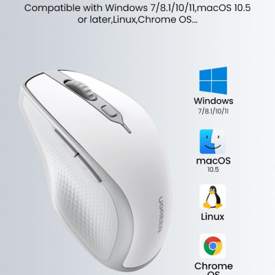Ugreen UG15805MU101TK 4000DPI Bluetooth 6 nút điều chỉnh kiểu dáng Công thái học Màu Trắng Chuột không dây + BT Không kèm Pin AA - HÀNG CHÍNH HÃNG