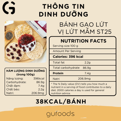 Bánh gạo lứt mầm ST25 GUfoods - Giàu chất xơ và GABA tự nhiên, Không chiên dầu, Không đường, Lành mạnh, Phù hợp Eat clean, Ăn vặt healthy, Thực dưỡng, Tập Gym, Thuần chay