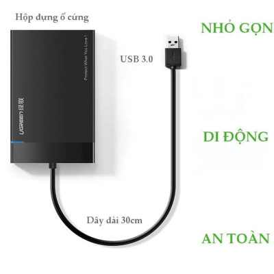 Ugreen UG30848US221TK 30CM dây tích hợp màu Đen Hộp đựng ổ cứng 2.5inch chuẩn SATA - HÀNG CHÍNH HÃNG