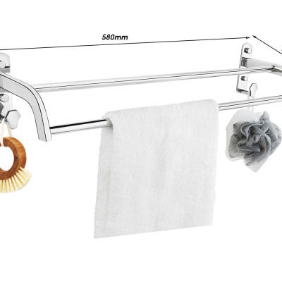 Máng khăn đôi kết hợp móc vợt (inox 304) TOVASHU 304-AB7