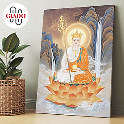 Tranh ảnh thờ treo tường hoặc tranh để bàn mẫu Địa Tạng Vương Bồ Tát mây và núi